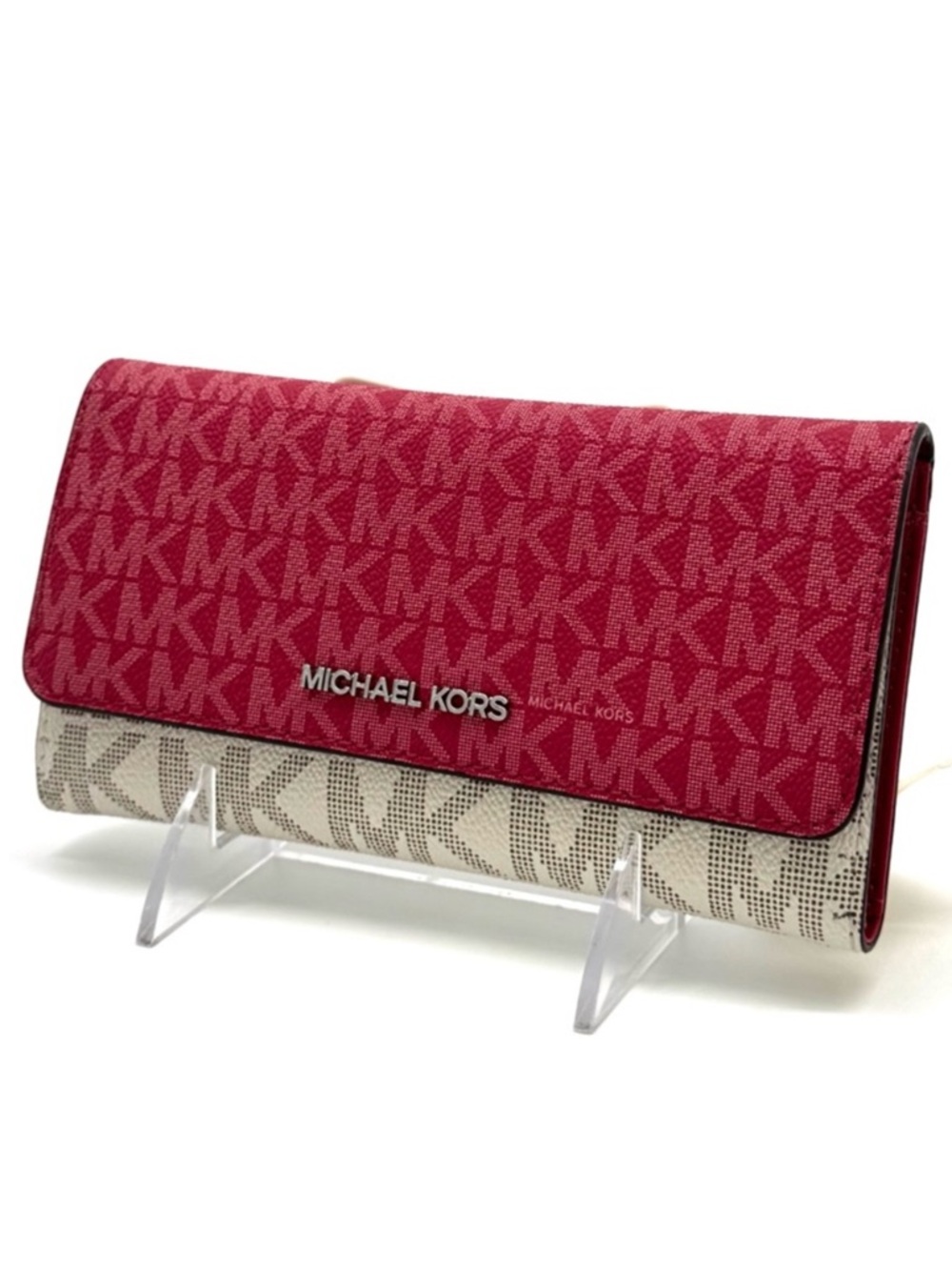 Michael Kors Large Jet Set Travel Logo Trifold Wallet - Dark Raspberry Multi